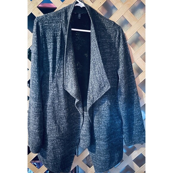 EILEEN FISHER Marled Dark Gray Draping Lagenlook Open Front Cardigan Sweater L - Picture 6 of 12